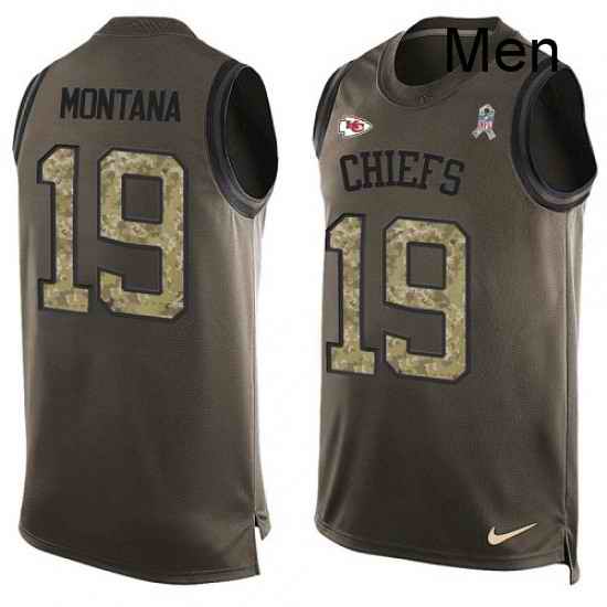 Men Nike Kansas City Chiefs 19 Joe Montana Limited Green Salute to Service Tank Top NFL Jersey
